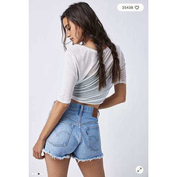 Levi’s‎ Premium Big E 501 Button Fly Light Wash Jean Shorts Size 31 High Rise - Picture 11 of 12